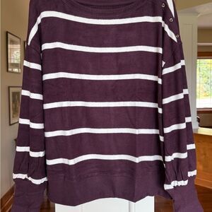 NWT Sonoma Women’s XL Maroon Striped Knit Sweater. Beautiful drape and Soft!